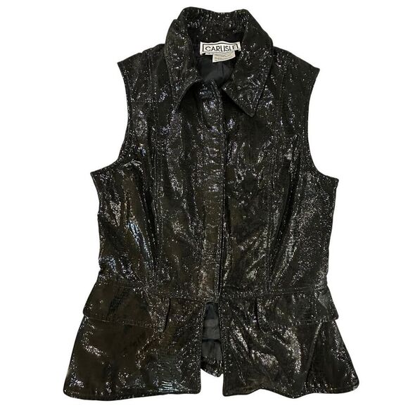 VTG Carlisle Women’s Size 6 100% Genuine Shiny Leather Collared Whimsigoth Vest - Picture 1 of 16
